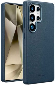 Accezz MagSafe Leather Backcover voor Samsung Galaxy S25 Ultra Telefoonhoesje Blauw