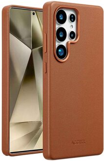 Accezz MagSafe Leather Backcover voor Samsung Galaxy S25 Ultra Telefoonhoesje Bruin