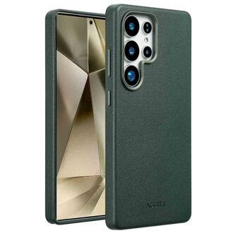 Accezz MagSafe Leather Backcover voor Samsung Galaxy S25 Ultra Telefoonhoesje Groen