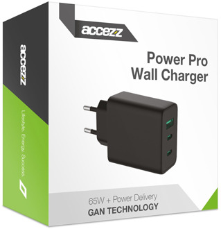 Accezz Power Pro GaN Ultra Fast Wall Charger 65W - Zwart