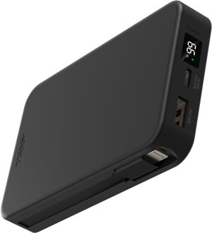Accezz Powerbank 10.000 mAh met geïntegreerde kabels - Quick Charge en Power Delivery - Zwart - One size
