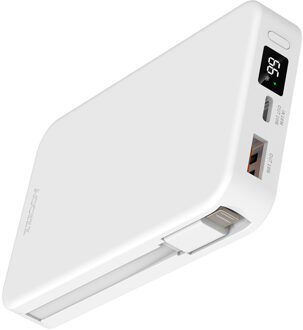 Accezz Powerbank 10.000 mAh met geïntegreerde kabels - Wit - One size