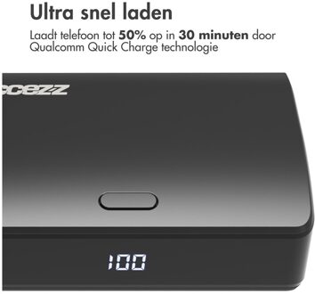 Accezz Powerbank 10.000 mAh met geïntegreerde kabels - Zwart - One size