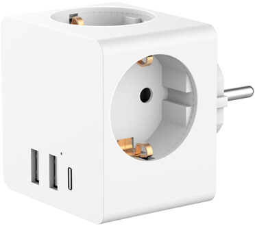 Accezz PowerCube 6-in-1 1x USB-C+2x USB-A+3x stopcontact 4000W Oplader Wit
