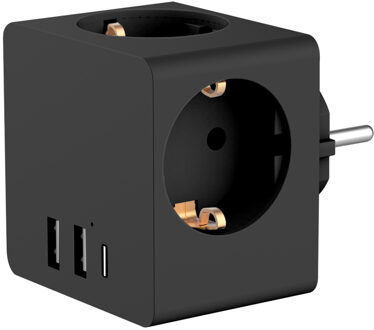Accezz PowerCube 6-in-1 1x USB-C+2x USB-A+3x stopcontact 4000W Oplader Zwart