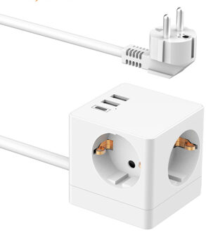 Accezz PowerCube Strip | 6-in-1 - 1x USB-C + 2x USB-A + 3x stopcontact - 4000 watt - Wit - One size