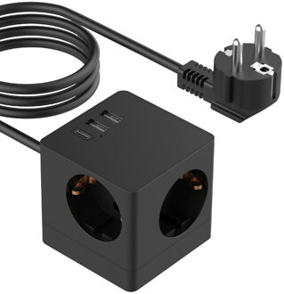 Accezz PowerCube Strip | 6-in-1 - 1x USB-C + 2x USB-A + 3x stopcontact - 4000 watt - Zwart - One size