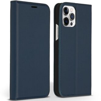 Accezz Premium Leather Slim Book Case voor Apple iPhone 12 (Pro) Telefoonhoesje Blauw