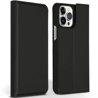 Accezz Premium Leather Slim Book Case voor Apple iPhone 13 Pro Max Telefoonhoesje Zwart