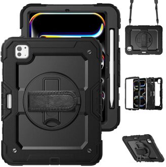 Accezz Rugged Backcover met schouderstrap voor de Apple iPad Pro 11 (2025) M5 / (2024) M4 - Zwart
