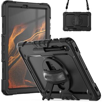 Accezz Rugged Backcover met schouderstrap voor de Samsung Galaxy Tab S8 Plus / S7 Plus / S7 FE 5G - Zwart - 12.4