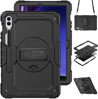 Accezz Rugged Backcover Shoulder Strap voor de Samsung Galaxy Tab S9 FE Plus / Tab S9 Plus Tablethoesje Zwart