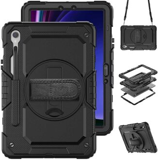 Accezz Rugged Backcover Shoulder Strap voor de Samsung Galaxy Tab S9 FE / Tab S9 Tablethoesje Zwart