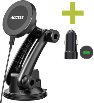 Accezz Telefoonhouder auto met MagSafe - Draadloze oplader - Dashboard en voorruit - Zwart - One size
