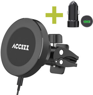 Accezz Telefoonhouder auto met MagSafe - Draadloze oplader - Ventilatierooster - Zwart - One size