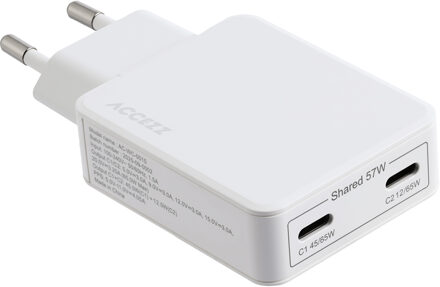 Accezz Ultra Slim GaN Oplader - 2x USB-C - 65W - Wit - One size