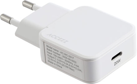 Accezz Ultra Slim GaN Oplader - USB-C - 20W - Wit - One size