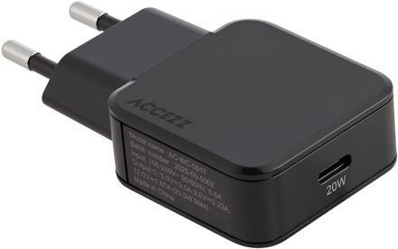 Accezz Ultra Slim GaN Oplader - USB-C - 20W - Zwart - One size