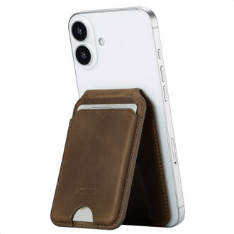 Accezz Vintage Leather MagSafe Kaarthouder met Standaard - Rustic Brown Bruin - One size