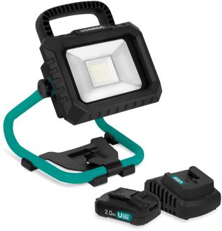 Accu Bouwlamp 20V - LED - 20W - 2 standen: 900/1800 lumen - kantelbaar - brede stralingshoek - Incl. 2x 2.0Ah acc