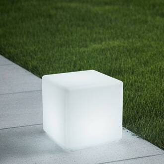 Accu-LED buitenlamp Cubara, RGB, kubus, kunststof wit