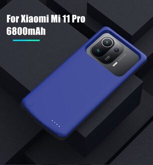 Acculader Gevallen Voor Xiaomi Mi 11 Ultra Power Bank Case 6800Mah Batterij Opladen Cover Voor Xiaomi 11 Lite 11 Pro Power Case Mi 11 Pro blauw