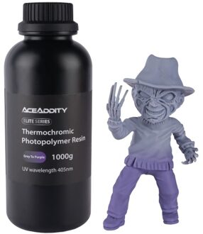 Aceaddity Thermochromic 3D Printer Resin High Resolution 405nm UV-Curing Photopolymer Printing Resin Suitable for 2K/4K/8K LCD/DPL/SLA 3D Printers Turning from Grey to Purple 1KG/Bottle