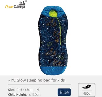 Acecamp Glow In The Dark Kids Slaapzak Mummie Stijl Temperatuur 30 ℉ /-1 ℃ Waterdicht En Warm slaapzak Voor Camping Wandelen blauw M 130cm