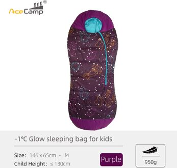 Acecamp Glow In The Dark Kids Slaapzak Mummie Stijl Temperatuur 30 ℉ /-1 ℃ Waterdicht En Warm slaapzak Voor Camping Wandelen paars M 130cm