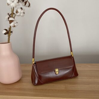 ACELURE Small Solid PU Leather Handbags Shoulder Bag for Women Ladies Crossbody Flap Bags Baguette Bag koffie