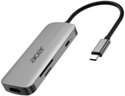 Acer 7in1 Type C dongle: 1 x HDMI 3 x USB3.2 1 x SD/TF 1 x PD USB Hub Zilver