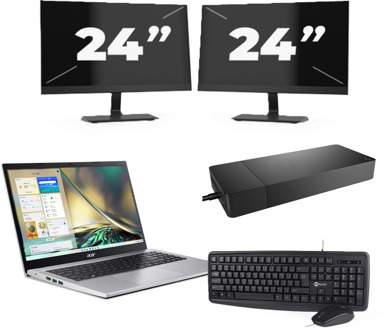 Acer Aspire A315-44P - AMD Ryzen 7 5700U - 15 inch - 16GB RAM - 256GB SSD - Windows 11 Home + 2x 24 inch Monitor