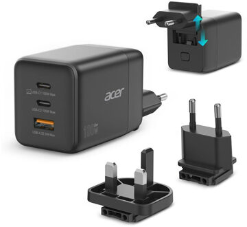 Acer GaN charger, 2 x USB-C + 1x USB-A ports Oplader Zwart