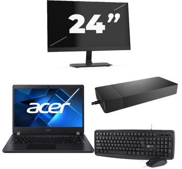 Acer TravelMate P214-53 - Intel Core i3-11e Generatie - 14 inch - 16GB RAM - 256GB SSD - Windows 11 Home + 1x 24 inch Monitor