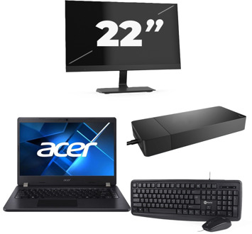 Acer TravelMate P214-53 - Intel Core i3-11e Generatie - 14 inch - 8GB RAM - 256GB SSD - Windows 11 Home + 1x 22 inch Monitor