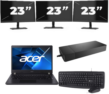 Acer TravelMate P214-53 - Intel Core i5-11e Generatie - 14 inch - 16GB RAM - 256GB SSD - Windows 11 Home + 3x 23 inch Monitor