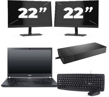 Acer TravelMate P645-SG - Intel Core i7-5e Generatie - 14 inch - 8GB RAM - 256GB SSD - Windows 11 Home + 2x 22 inch Monitor