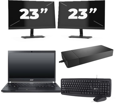 Acer TravelMate P645-SG - Intel Core i7-5e Generatie - 14 inch - 8GB RAM - 256GB SSD - Windows 11 Home + 2x 23 inch Monitor