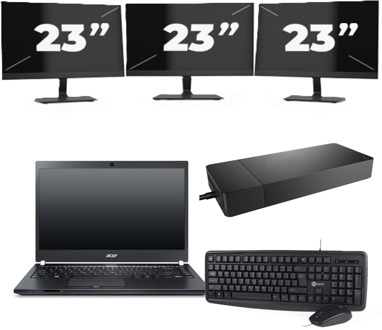 Acer TravelMate P645-SG - Intel Core i7-5e Generatie - 14 inch - 8GB RAM - 256GB SSD - Windows 11 Home + 3x 23 inch Monitor