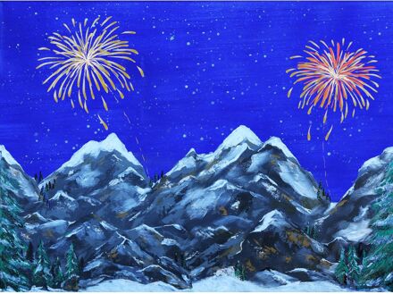 Achtergrond Canvas LED Vuurwerk 76X56 cm kerst Multikleur