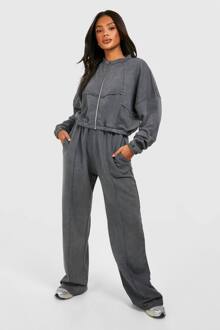 Acid Wash Naad Detail Crop Zip Through Bomber Trainingspak, Charcoal - S