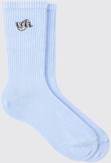 Acid Wash Ofcl Embroidered Socks In Light Blue, Light Blue - ONE SIZE