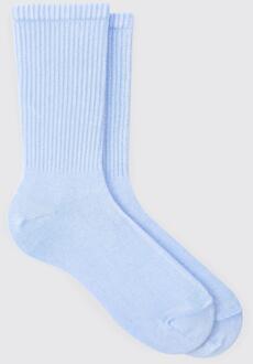 Acid Wash Plain Ribbed Sports Socks In Light Blue, Light Blue - ONE SIZE