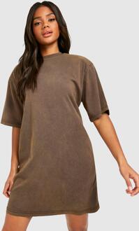 Acid Wash Shoulder Pad T-Shirt Dress, Chocolate - 10