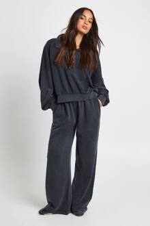 Acid Wash Trainingspak Met Trechterhals En Rechte Pijpen, Charcoal - XS