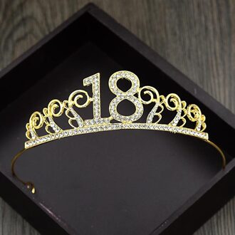 Acrddk Barokke 18 Jaar Oud Verjaardag Crown Party Tiara Hoofddeksel Hoofd Sieraden Verjaardagsfeestje Diadeem Goud Haar Accessoires Sl