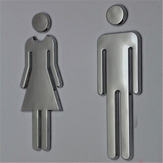 Acryl Adhesive zilver Kleur Deur Teken mannen en vrouwen Toilet/Badkamer/Hotel/Kantoor Plaque