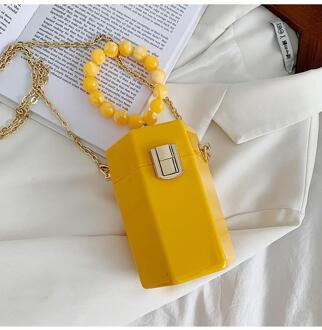 Acryl Box Clutch Purse Candy Kleur Hexagon Vorm Crossbody Handtas Tonvormige Schoudertas Vrouwen Tas Met Pearl Chain geel