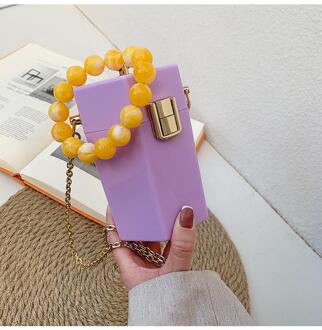 Acryl Box Clutch Purse Candy Kleur Hexagon Vorm Crossbody Handtas Tonvormige Schoudertas Vrouwen Tas Met Pearl Chain Lavendel