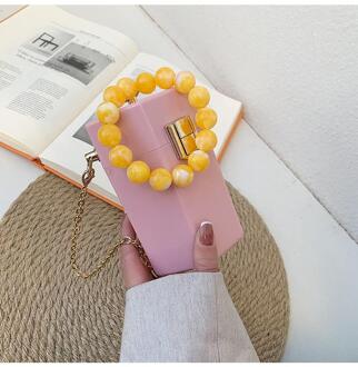 Acryl Box Clutch Purse Candy Kleur Hexagon Vorm Crossbody Handtas Tonvormige Schoudertas Vrouwen Tas Met Pearl Chain Roze